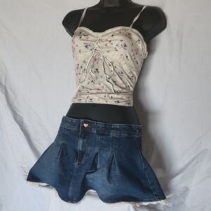 Forever 21 Floral Top and Denim Skirt Set outfit
